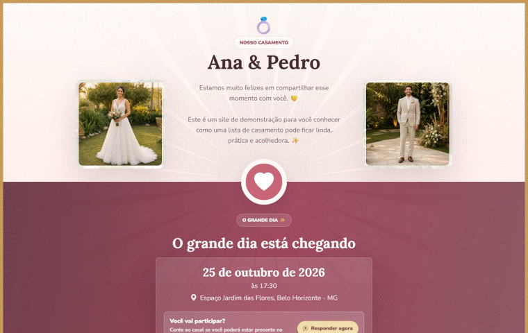Prévia animada do site de demonstração